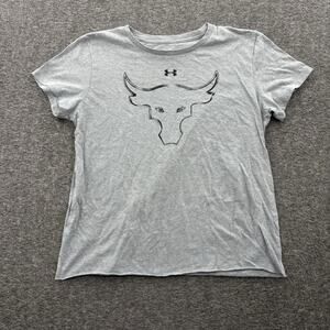 Under Armour T Shirt Womens M Medium Gray Project Rock Bull Short Sleeve Loose